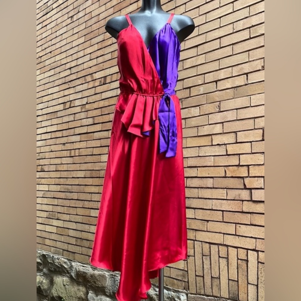 Vintage 90’s Victoria’s Secret red purple faux wrap slip dress Size Small